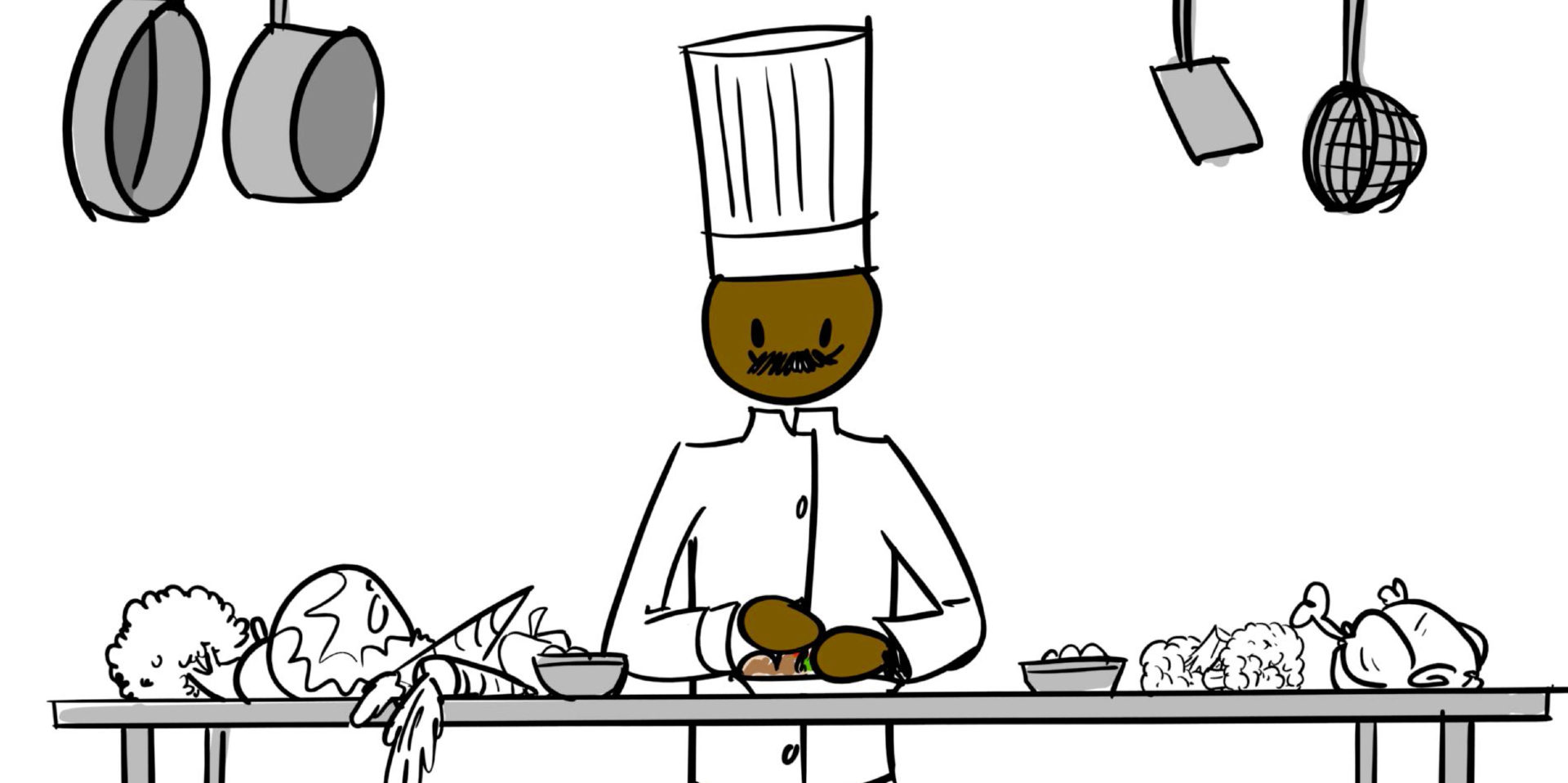 drawing of chef at table