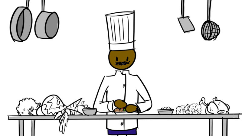 drawing of chef at table