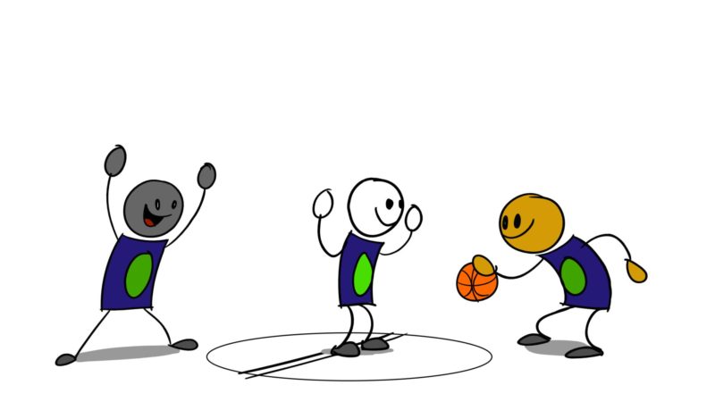illustration of kids playing basketball