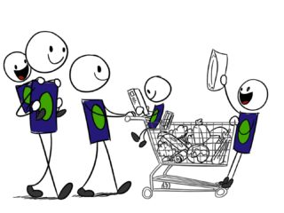 illustration of family shopping for food 