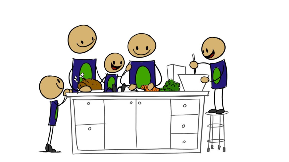 illustration of family preparing dinner together