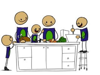 illustration of family preparing dinner together