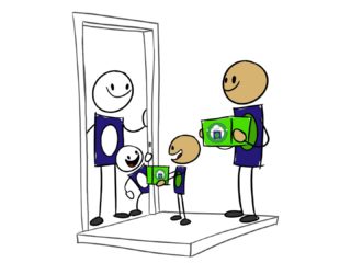 illustration of family receiving boxes